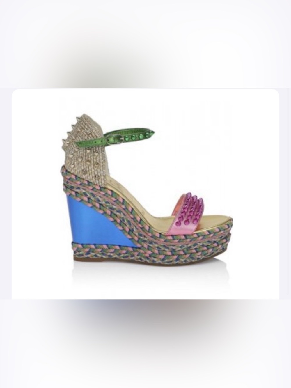 Christian Louboutin Multicolor Espadrille Wedge Sandals - Pink & Blue size 40